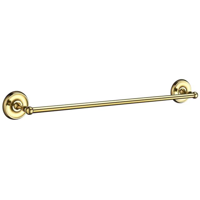 "Rackhams Polished Brass Single Towel Rail 63.5cm/25"" Wall Mounted with Concealed Screws Bathroom Towel Holder"