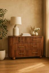 Rackhams Solid Wood Ridgefront Chest – Roasted Almond, 3 Drawers, Brown