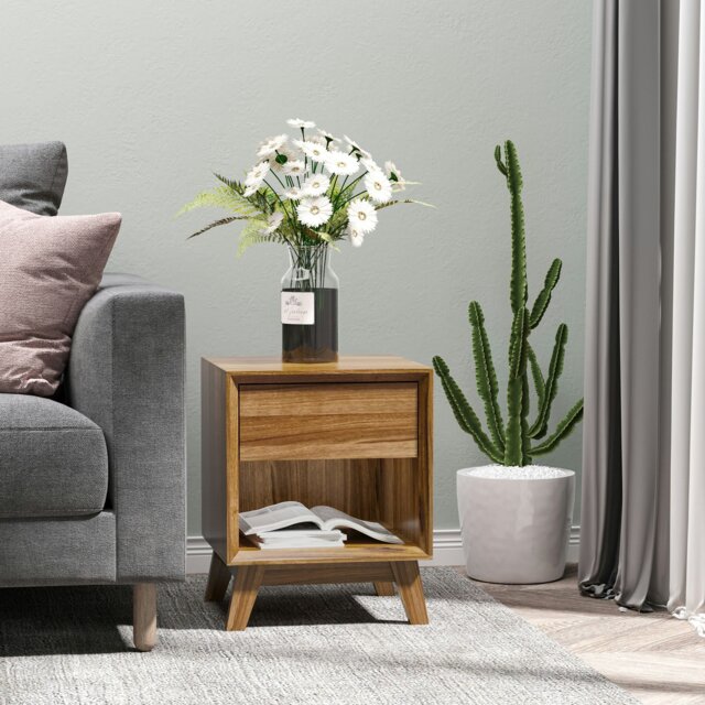 Rackhams Bedside Table Storage Organizer Side Table with Drawer and Shelf Bedroom - image 1