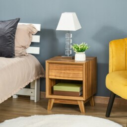 Rackhams Bedside Table Storage Organizer Side Table with Drawer and Shelf Bedroom - thumbnail 2