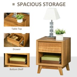 Rackhams Bedside Table Storage Organizer Side Table with Drawer and Shelf Bedroom - thumbnail 5