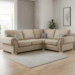 Rackhams Milan Chesterfield Fabric 4 Seater Corner Sofa - Full Back - Black - Left Hand Facing - thumbnail 3