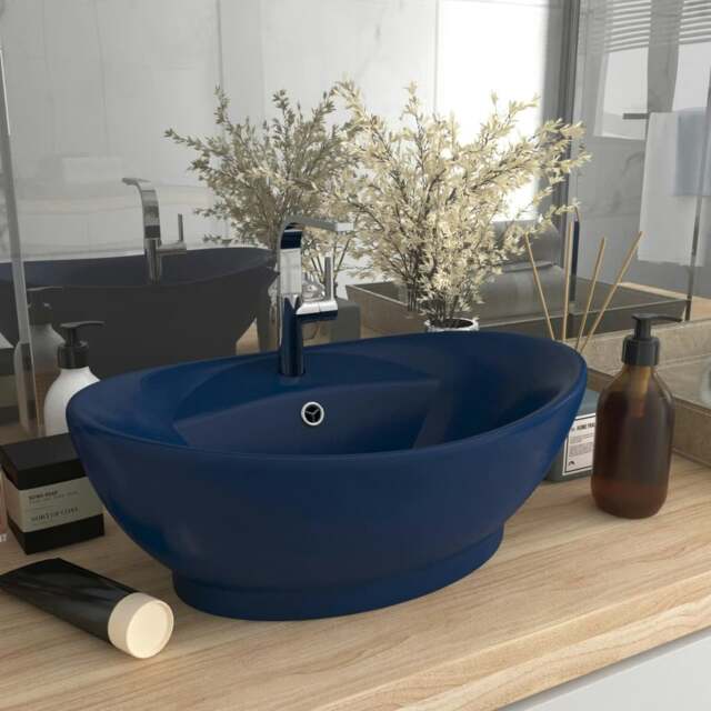 Rackhams Luxury Basin Overflow Oval Matt Dark Blue 58.5x39 cm Ceramic - image 1