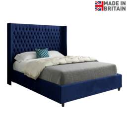 Rackhams Volta Straight Winged Upholstered Soft Velvet Bed Frame - Blue - Blue - King - thumbnail 6