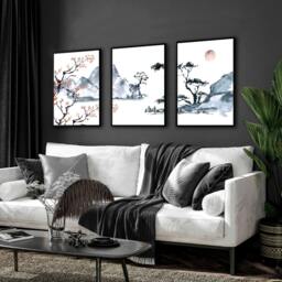 Rackhams Japanese cherry blossom tree - set of 3 framed wall art - 20 x 30 in / 50 x 76 cm - Polyester Canvas 260 gsm - Canvas wrapped - thumbnail 4