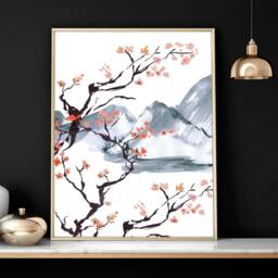 Rackhams Japanese cherry blossom tree - set of 3 framed wall art - 20 x 30 in / 50 x 76 cm - Polyester Canvas 260 gsm - Canvas wrapped - thumbnail 5