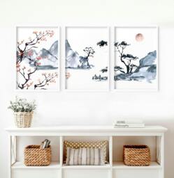 Rackhams Japanese cherry blossom tree - set of 3 framed wall art - 20 x 30 in / 50 x 76 cm - Polyester Canvas 260 gsm - Canvas wrapped - thumbnail 3