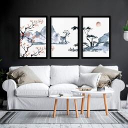 Rackhams Japanese cherry blossom tree - set of 3 framed wall art - 20 x 30 in / 50 x 76 cm - Polyester Canvas 260 gsm - Canvas wrapped - thumbnail 2