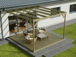 Rackhams Wall-mounted Box Pergola and Decking Kit - Rustic Brown - 4.8m x 4.8m - thumbnail 3