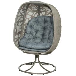 Rackhams Swivel Egg Chair with Cushions, Foldable Basket Seat and Metal Frame, Indoor Outdoor Lounge Chair for Balcony, Patio and Living Room, Grey - Grey