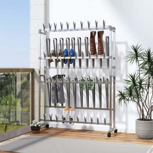 Rackhams Shoe Rack with Wheels Silver 89x27x120 cm
