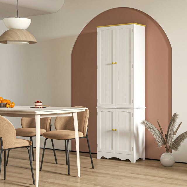 Rackhams Freestanding Kitchen Cupboard 4-Door Storage Cabinet w/ 4 Shelves, White - White - image 1