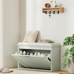 Rackhams Shoe Storage Bench with Cushion and Flip-Drawer 80x26x47.5cm Green - Green