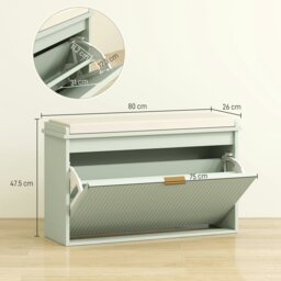 Rackhams Shoe Storage Bench with Cushion and Flip-Drawer 80x26x47.5cm Green - Green - thumbnail 6