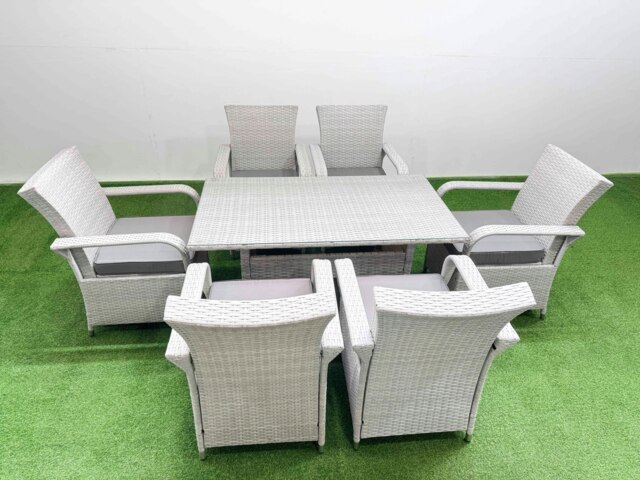 Rackhams Rattan Garden Furniture Set with Rectangular Dining Table And Dining Chairs 6 Seater Light Grey Mixed - image 1