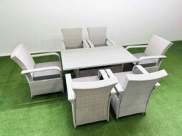 Rackhams Rattan Garden Furniture Set with Rectangular Dining Table And Dining Chairs 6 Seater Light Grey Mixed - thumbnail 2