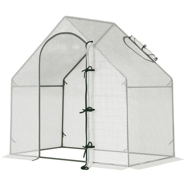Rackhams Walk In Tomato Greenhouse Garden Outdoor Mini Greenhouse Flower Planter Steel Frame with Zipped Door & Window, PE Cover, 180 x 100 x 168CM, White - image 1