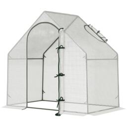Rackhams Walk In Tomato Greenhouse Garden Outdoor Mini Greenhouse Flower Planter Steel Frame with Zipped Door & Window, PE Cover, 180 x 100 x 168CM, White - thumbnail 1