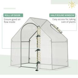 Rackhams Walk In Tomato Greenhouse Garden Outdoor Mini Greenhouse Flower Planter Steel Frame with Zipped Door & Window, PE Cover, 180 x 100 x 168CM, White - thumbnail 4