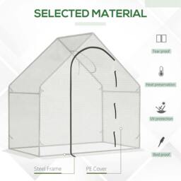 Rackhams Walk In Tomato Greenhouse Garden Outdoor Mini Greenhouse Flower Planter Steel Frame with Zipped Door & Window, PE Cover, 180 x 100 x 168CM, White - thumbnail 3
