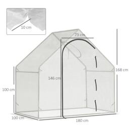Rackhams Walk In Tomato Greenhouse Garden Outdoor Mini Greenhouse Flower Planter Steel Frame with Zipped Door & Window, PE Cover, 180 x 100 x 168CM, White - thumbnail 2