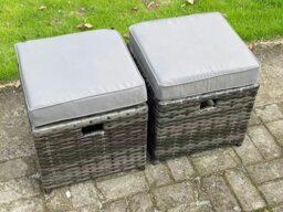 Rackhams High Back Dark Mixed Grey Rattan Corner Sofa Set Outdoor Furniture Rectangular Dining Table 3 Small Footstools 9 Seater - thumbnail 3