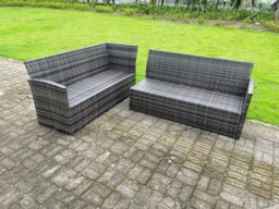 Rackhams High Back Dark Mixed Grey Rattan Corner Sofa Set Outdoor Furniture Rectangular Dining Table 3 Small Footstools 9 Seater - thumbnail 4