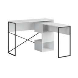 Rackhams Modern Badau L-Shaped Computer Desk Metal Legs 3 Adjustable Storage Shelf Extra Table 110cm(W) Work PC Office - Black - thumbnail 2