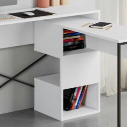 Rackhams Modern Badau L-Shaped Computer Desk Metal Legs 3 Adjustable Storage Shelf Extra Table 110cm(W) Work PC Office - Black - thumbnail 6