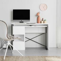 Rackhams Modern Badau L-Shaped Computer Desk Metal Legs 3 Adjustable Storage Shelf Extra Table 110cm(W) Work PC Office - Black - thumbnail 3