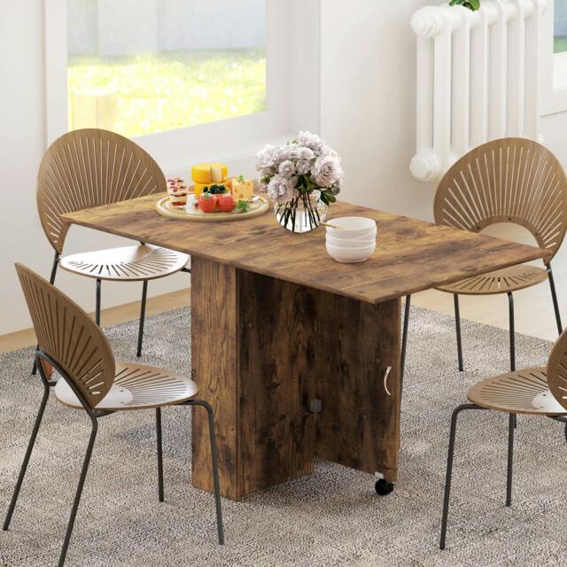 Rackhams 80-140 cm Folding Dining Table for 4-6 Drop Leaf Table Rustic Brown - image 1