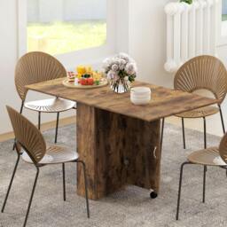 Rackhams 80-140 cm Folding Dining Table for 4-6 Drop Leaf Table Rustic Brown - thumbnail 1
