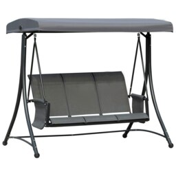 Rackhams 3 Seat Metal Fabric Backyard Balcony Patio Swing Chair w/ Canopy Grey - Charcoal grey - thumbnail 2