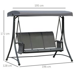 Rackhams 3 Seat Metal Fabric Backyard Balcony Patio Swing Chair w/ Canopy Grey - Charcoal grey - thumbnail 5