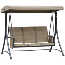 Rackhams 3 Seat Metal Fabric Backyard Balcony Patio Swing Chair w/ Canopy Grey - Charcoal grey - thumbnail 6
