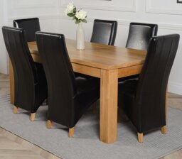 Rackhams Dakota Large Oak Dining Table with Lola Leather Chairs - 6 chairs - Burgundy - thumbnail 2