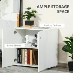 Rackhams Storage Cabinet w/ Two Shelves Wooden Sideboard Freestanding Kitchen Cupboard Bookcase - White - thumbnail 4