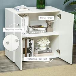 Rackhams Storage Cabinet w/ Two Shelves Wooden Sideboard Freestanding Kitchen Cupboard Bookcase - White - thumbnail 6