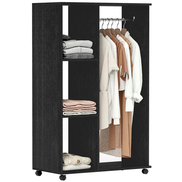 Rackhams Open Wardrobe on Wheels, Bedroom Wardrobe with Clothes Hanging Rail, 3 Storage Shelves, Mobile Garment Rack for Cloakroom, Hallway, Black - image 1