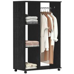 Rackhams Open Wardrobe on Wheels, Bedroom Wardrobe with Clothes Hanging Rail, 3 Storage Shelves, Mobile Garment Rack for Cloakroom, Hallway, Black - thumbnail 1