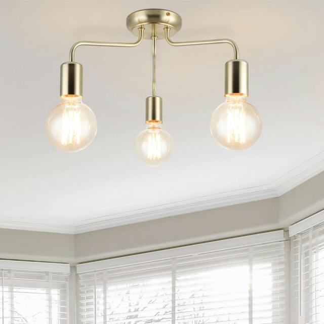 Rackhams Fraser 3 Light Metal Ceiling Flush Light - Brushed Brass - image 1