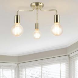 Rackhams Fraser 3 Light Metal Ceiling Flush Light - Brushed Brass - thumbnail 1