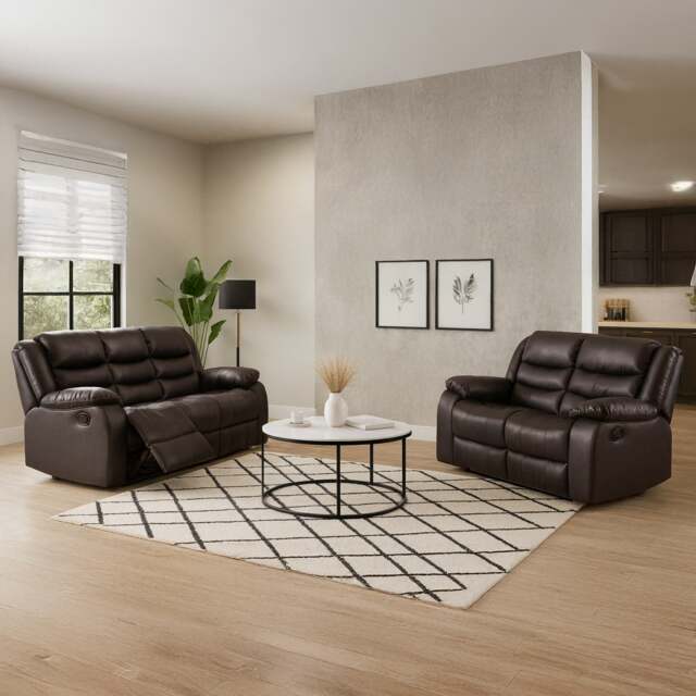 Rackhams Venice Leather Reclining Sofa Suite 3 + 2 Seater - Brown - image 1