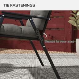 Rackhams 2pc Outdoor Seat Cushion with Backrest, Ties, for Garden, Grey - thumbnail 5