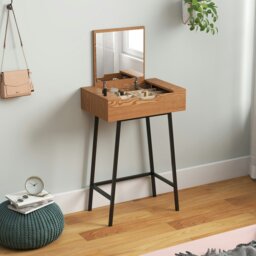Rackhams Industrial Vanity Desk with Mirror and Steel Legs Natural Wood Effect - No - Flip-up mirror, 37.5W x 34H cm - Natural wood