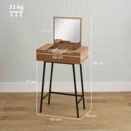 Rackhams Industrial Vanity Desk with Mirror and Steel Legs Natural Wood Effect - No - Flip-up mirror, 37.5W x 34H cm - Natural wood - thumbnail 5