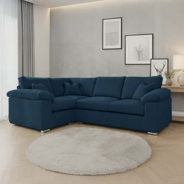 Rackhams Delta Full Jumbo Cord 4 Seater Corner Sofa - Navy Blue - Left Hand Facing - image 1