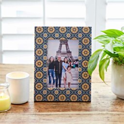 "Rackhams 6"" x 4"" Neela Blue and Gold Patterned Photo Frame - Resin" - thumbnail 3