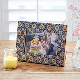 "Rackhams 6"" x 4"" Neela Blue and Gold Patterned Photo Frame - Resin" - thumbnail 2