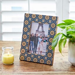 "Rackhams 6"" x 4"" Neela Blue and Gold Patterned Photo Frame - Resin" - thumbnail 1